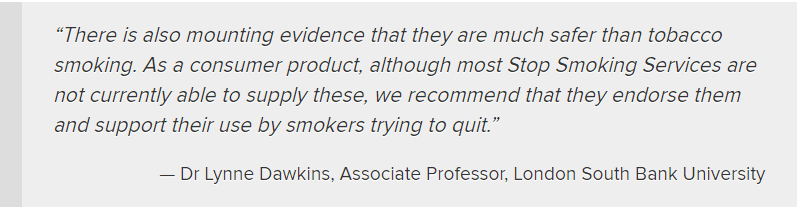 Dr Dawkins Second quote, On using e-cigs as a cessation tool